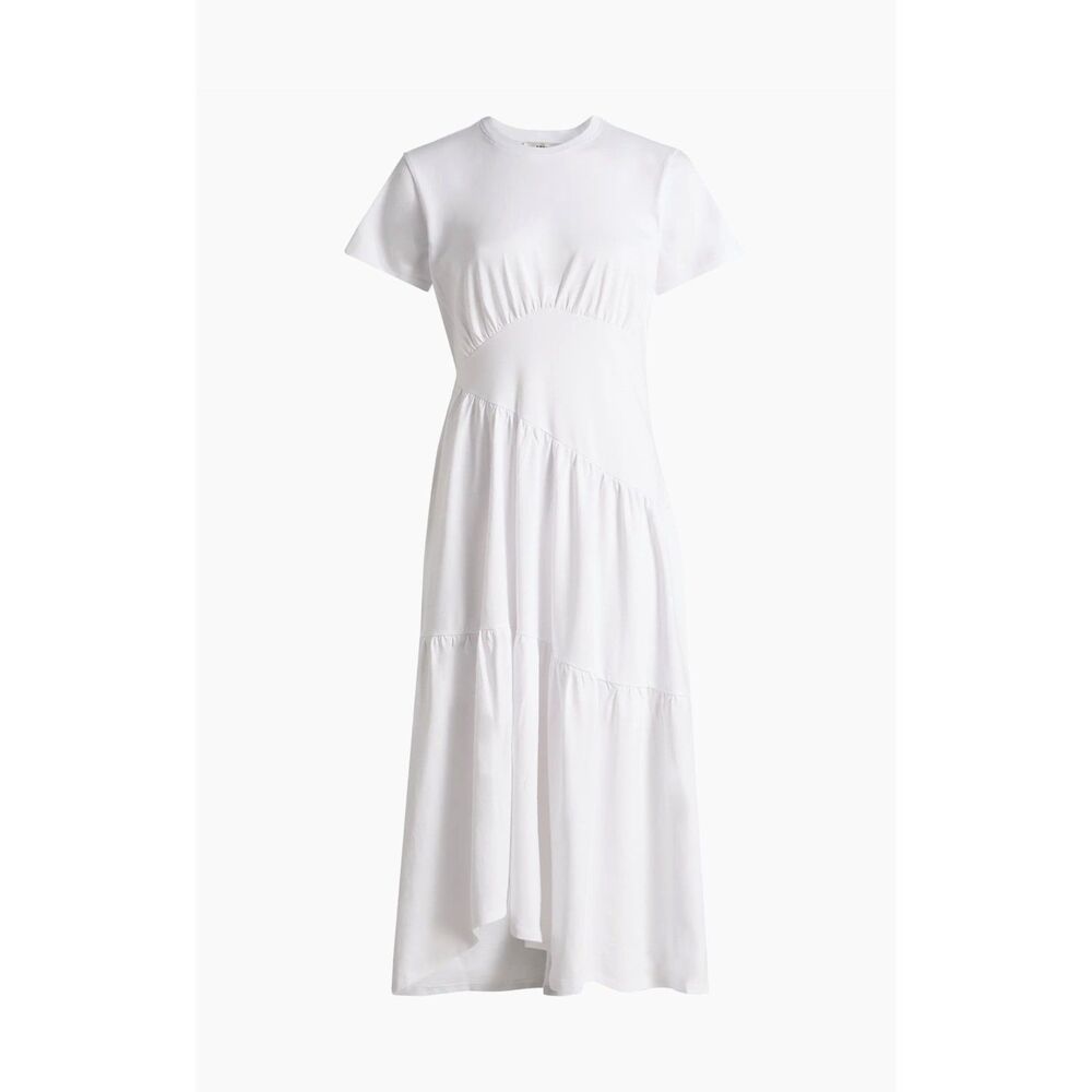 NWT FRAME Gathered Seam Sis Dress White Cotton Midi Dress Size Small $298